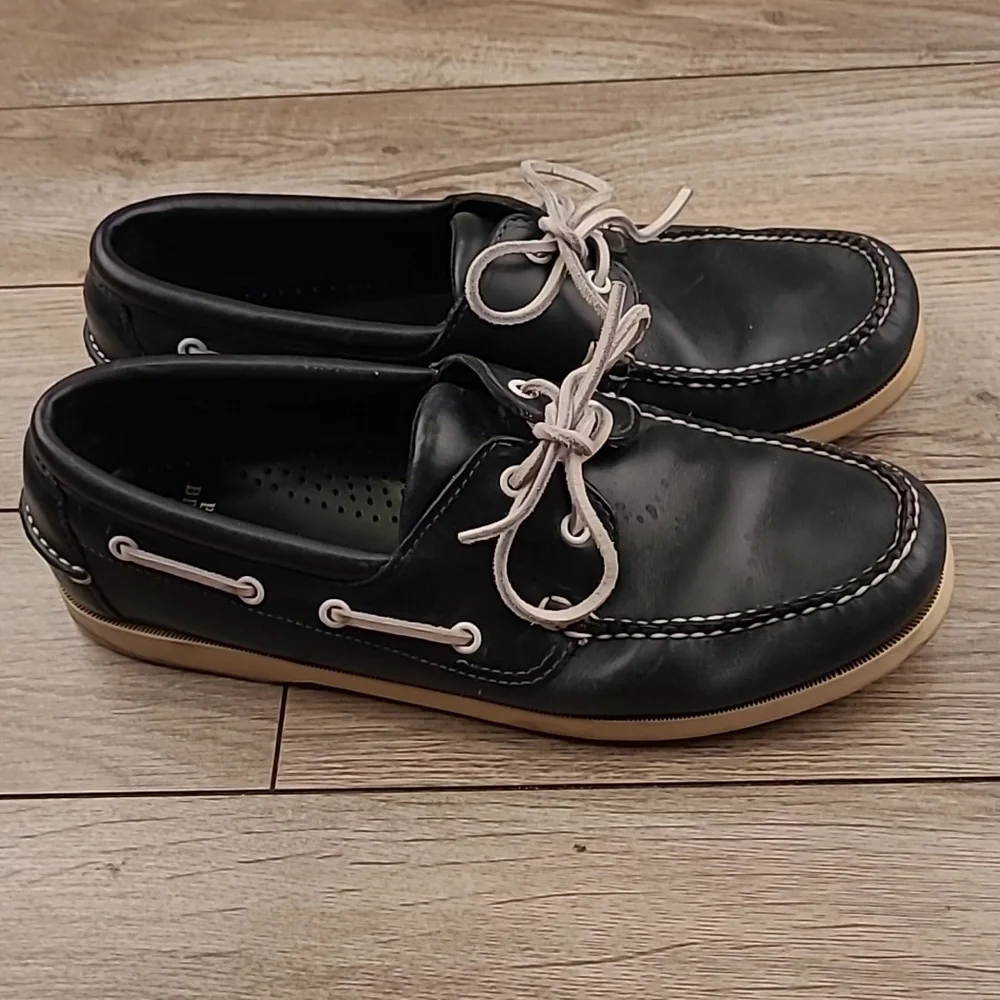 BROOKS BROTHERS Dark Navy Blue Leather‎ Rubber Sz 10 D Mens Casual Boat Shoes